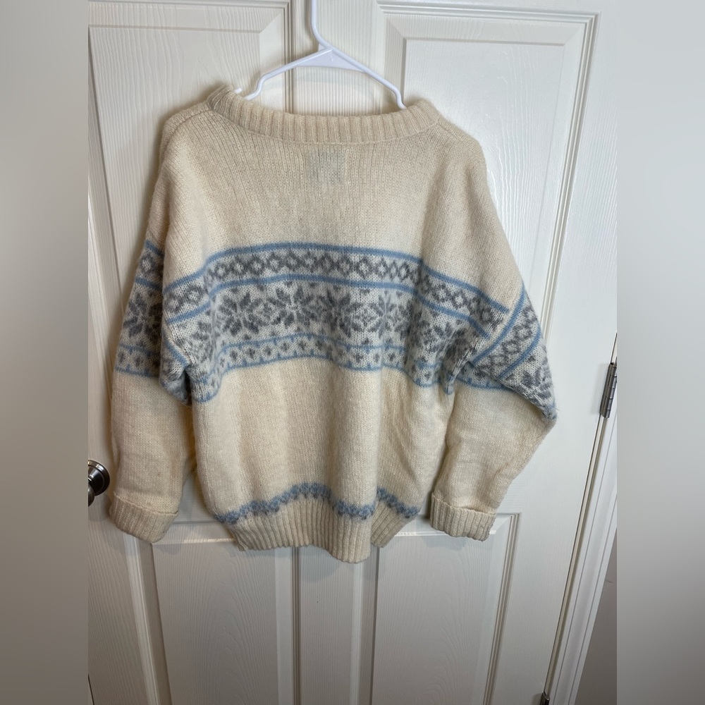 Vintage Icelandic ice knit Nordic ivory and Blue wool Sweater - Picture 4 of 12